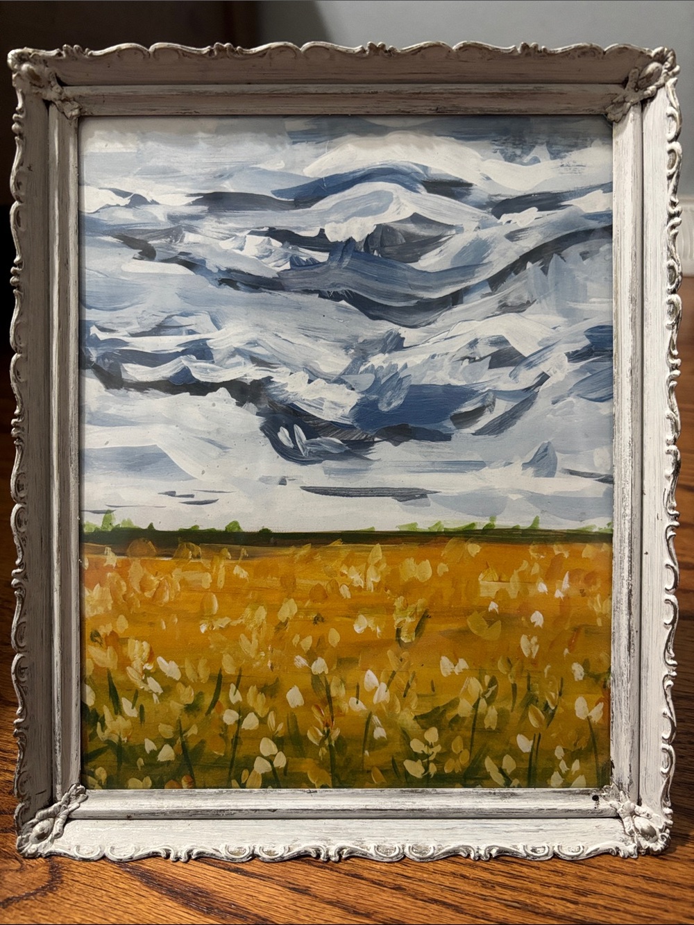 Yellow Field Landscape Wall Art in White Frame